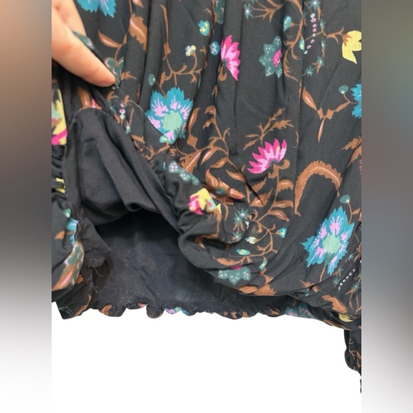 FREE PEOPLE Black Wildflower Honey Floral Stretch Mesh Blouson Ruffle Top - Picture 5 of 8